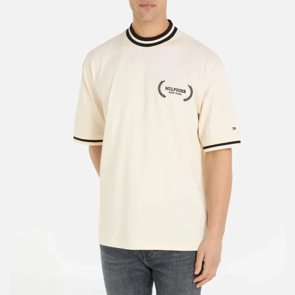 Image of Tommy Hilfiger Lauren Tipped Cotton Logo T-Shirt - L