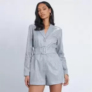 Image of I Saw It First Glitter Belted Blazer Playsuit - Grey