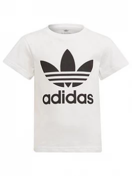 Image of Boys, adidas Originals Kids Unisex Trefoil T-Shirt - White/Black, Size 6-7 Years