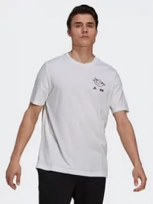 Image of adidas X Star Wars: The Mandalorian The Child Graphic T-Shirt, Black/White, Size S, Men