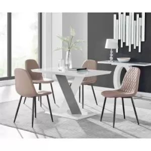 Image of Furniture Box Monza 4 White/Grey Dining Table and 4 Cappuccino Corona Black Leg Chairs