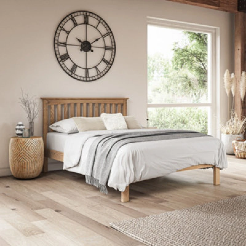 Image of Slumberworx Dunkeld Solid Wooden Oak Bed Frame - Low Footboard - Shaker Style -double, Brown 5.05574E+12