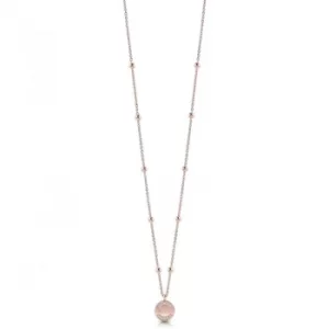 Image of GUESS rose gold plated 16-20" double necklace with bead details and logo coin pendant with Swarovski crystals.