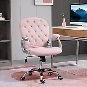 Image of Vinsetto Office Chair Luxury Velour Diamante Tufted Padded Ergonomic 360° Swivel Pink