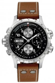 Image of Hamilton Mens Khaki X Wind Brown Leather Strap Black Dial Watch