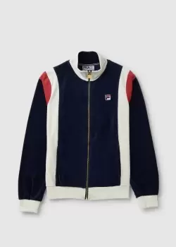 Image of Fila Mens Floyd Velour Jacket In Navy/Egret/Red
