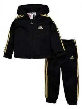 Image of Adidas Infants Shiny Full Zip Hooded Tracksuit - Black