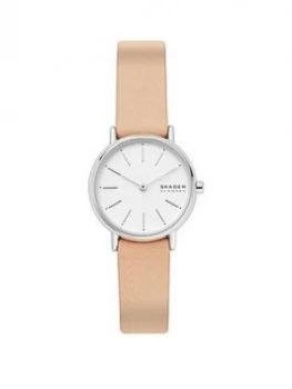 Image of Skagen White And Silver Detail Dial Pale Pink Leather Strap Ladies Watch