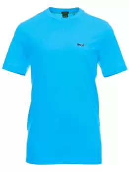 Image of BOSS Logo Print Cotton T-Shirt Open Blue