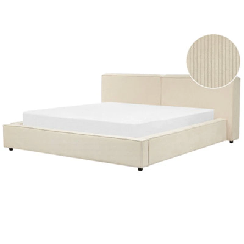 Image of Beliani Bed Corduroy Linards 180 X 200 Cm (Eu Super King) Beige