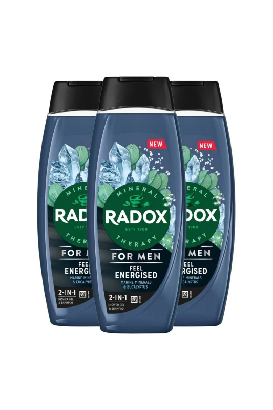 Image of Radox Mens 3x Mineral Therapy Feel Energised 2in1 'Shower Gel' & Shampoo for Men, 450ml in Navy Navy Male