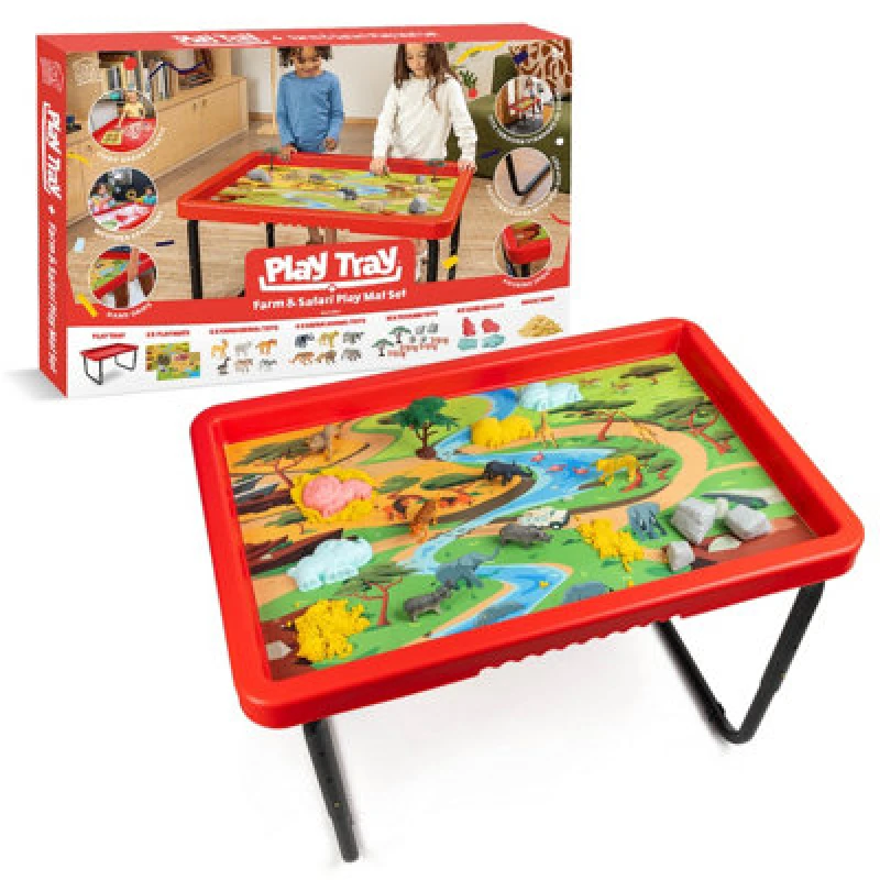 Image of Play Tray Activity Table With Play Mat Set, Farm And Safari Theme