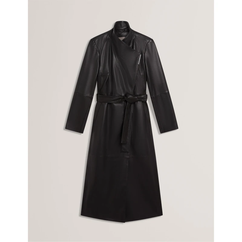 Image of Ted Baker Womens Leather Wrapcoat Overcoat Black female 10 (S)