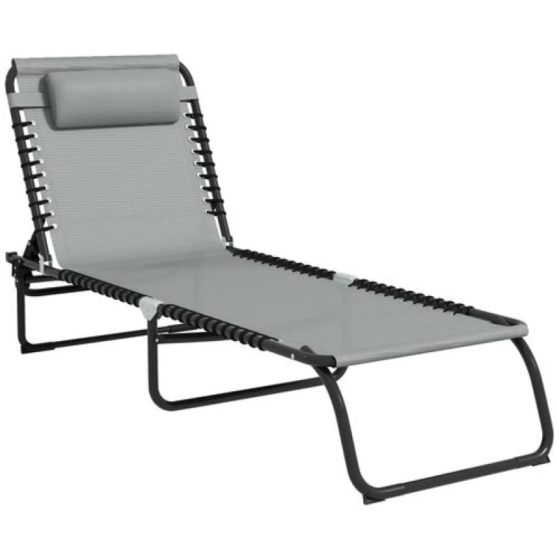 Image of Outsunny Beach Chaise Lounge, 4 Positions - Light Grey 84B-206V03LG
