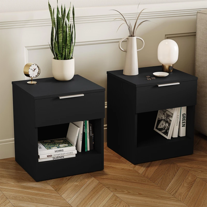 Image of Lassic Trega 1 Drawer Bedside Chest Set Of 2 Black unisex 1 Drawer