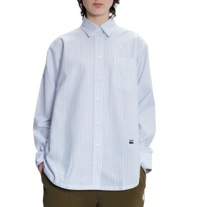 Image of Lacoste Lacoste x A.P.C. Striped Cotton Shirt - White White 8