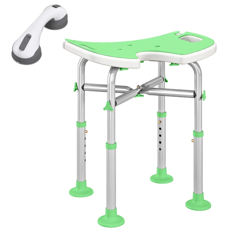 Image of HOMCOM HOMCOM Aluminium Shower Stool for Elderly Disabled Non-Slip Bath Stool Green Green One Size Unisex 5063603064058