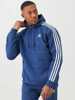 Image of adidas Originals 3 Stripe Half Zip Hoodie - Blue Size M Men
