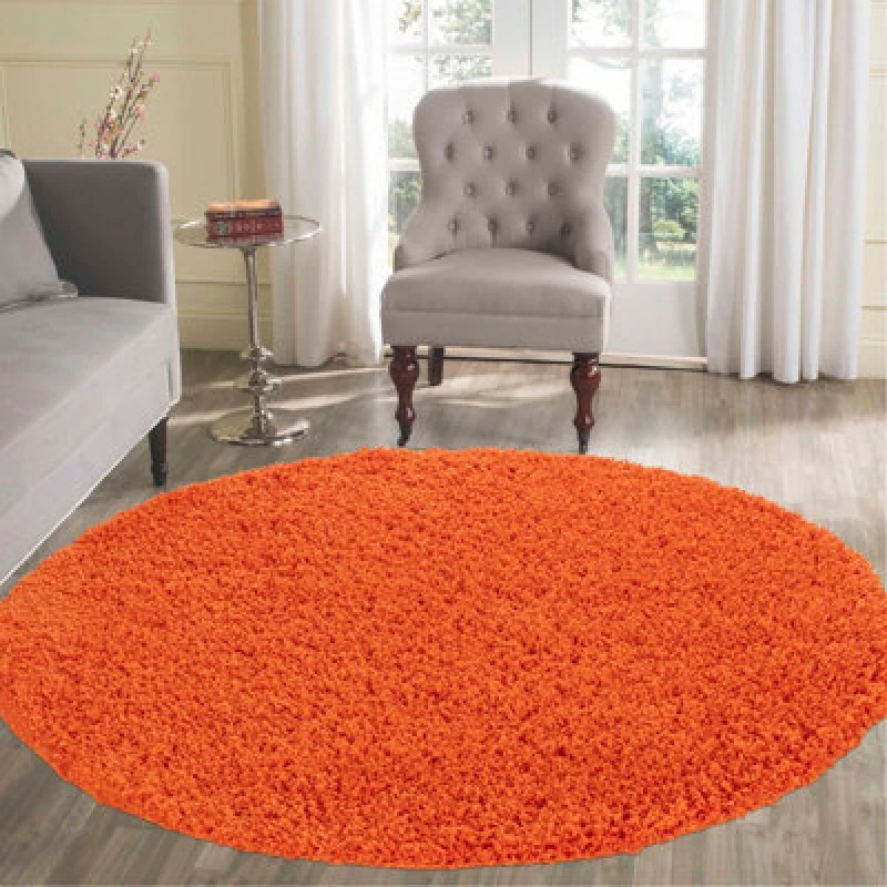 Image of Desire Rugs Plain Living Room Shaggy Area Rugs Orange Round 120X120 Cm