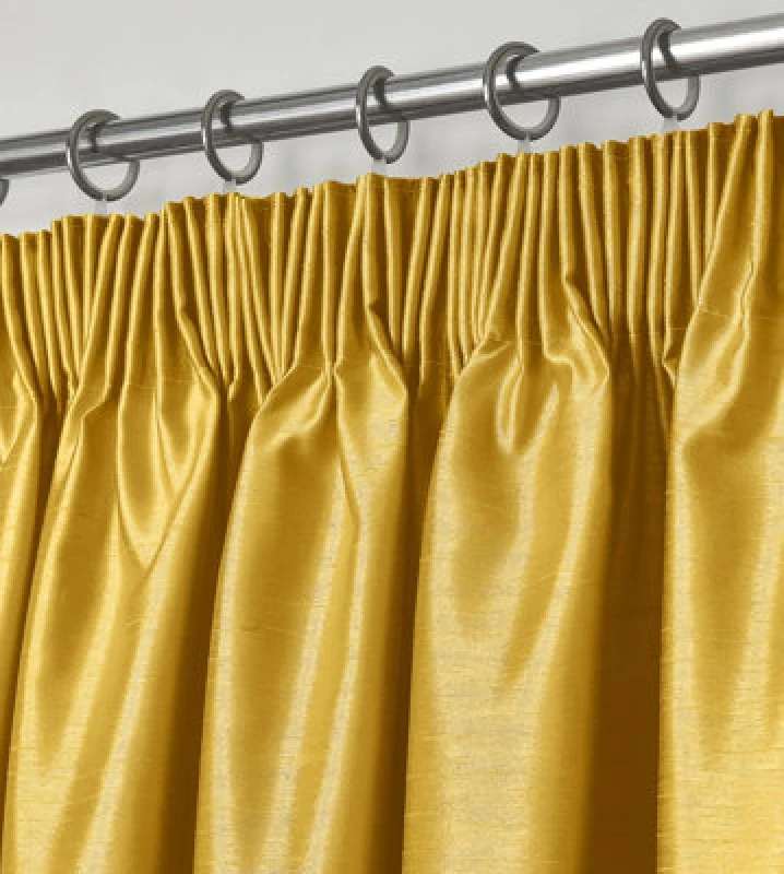 Image of Intimates Faux Silk Pencil Pleat Curtains in Mustard Size: 228cm width x 228cm drop Mustard Unisex 228cm width x 228cm drop
