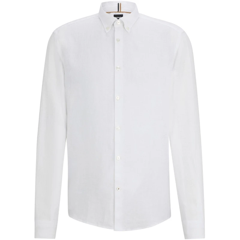 Image of Boss Mens Liam Long Sleeve Oxford Shirt White male M
