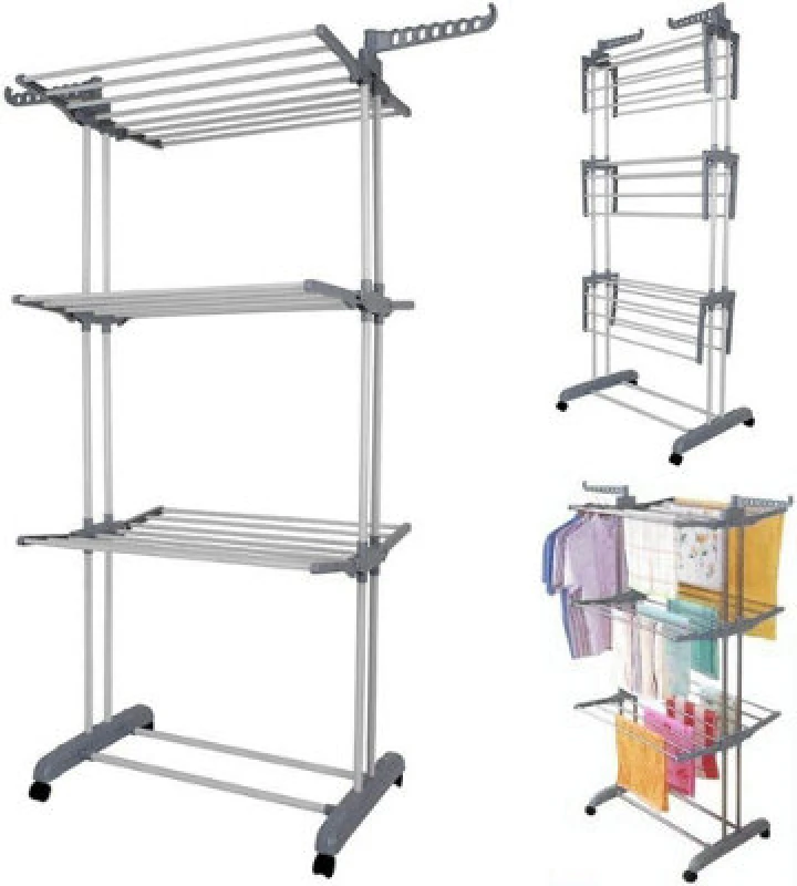 Image of Groundlevel 3 Tier Foldable Clothes Airer, Indoor Outdoor Clothes Rack On Wheels