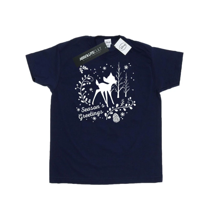 Image of Disney Men Bambi Christmas Greetings T-Shirt in Navy Size: Small Navy S Male 5057245994057