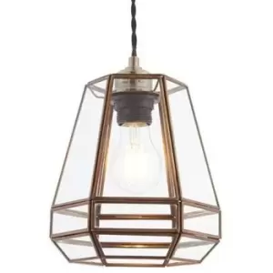 Image of Hanging Ceiling Pendant Light Shade Antique Brass & Clear Glass Pear Drop Cage