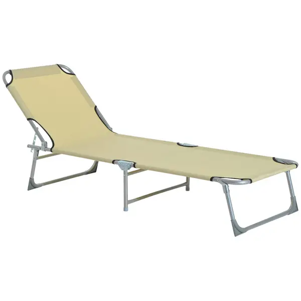 Image of Outsunny Camping Cot Picnic Sun Lounger Portable Folding Chaise Chair Patio Beige