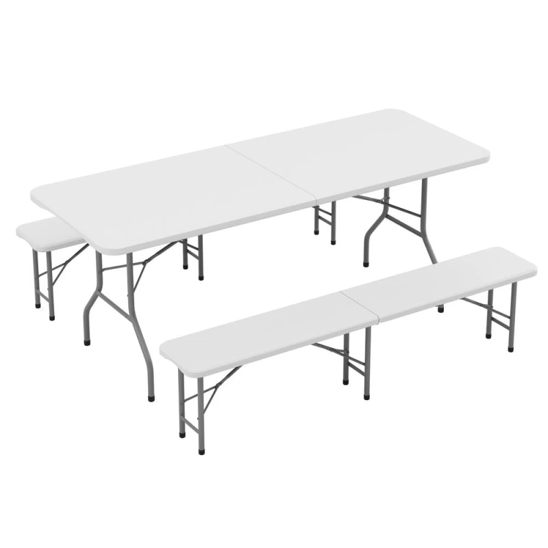 Image of MCC Direct 6ft Folding Table & benches Indoor Outdoor Garden Event Table White White Unisex 6ft