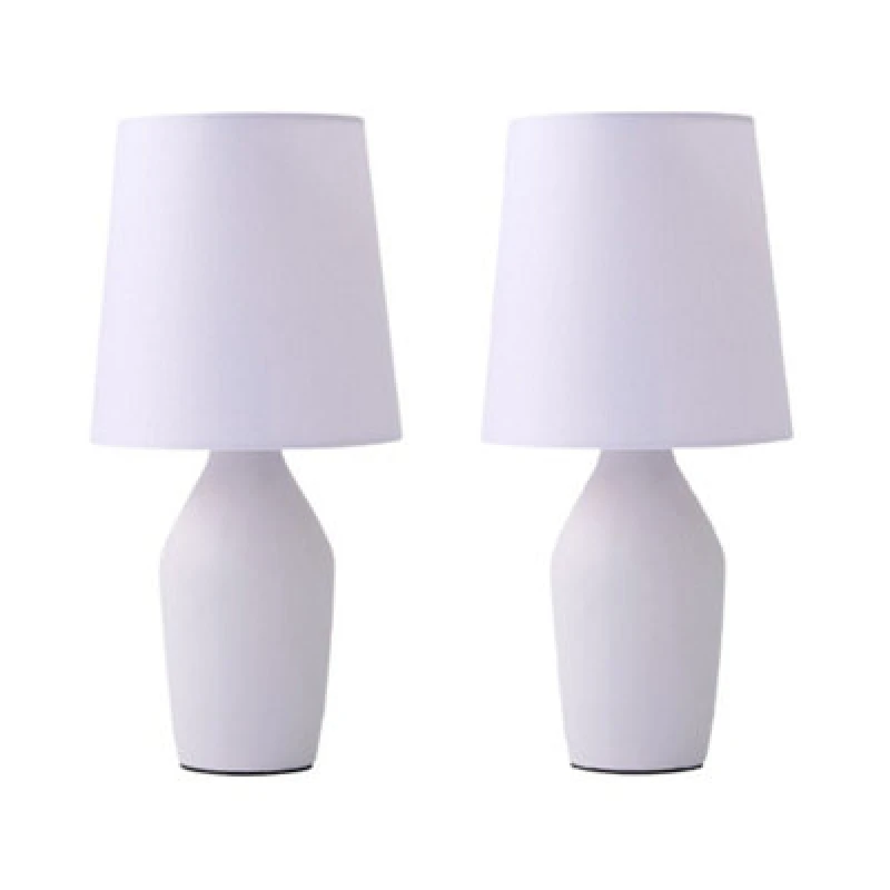 Image of ValueLights Arlo Pair of Compact Ceramic Table Lamps with Fabric Shades Lilac