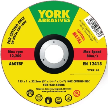 Image of 125 X 1 X 22MM A60 T-BF Inox Thin Reinforced Cutting Discs - Type 41