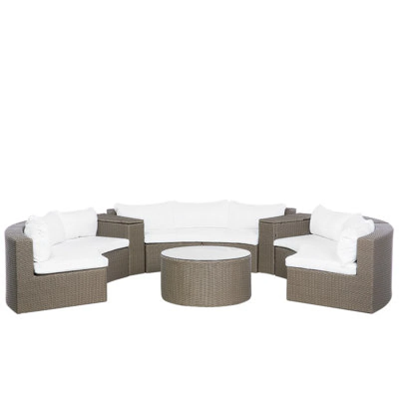 Image of Beliani Garden Lounge Set With Table 9 Seater Severo Pe Rattan Brown