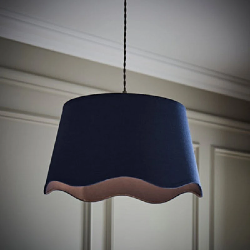 Image of ValueLights ValueLights Mabel Linen Large 30cm Scallop Edge with Trim Ceiling Light Lamp Shade in Navy Navy One Size Unisex 5016529273639
