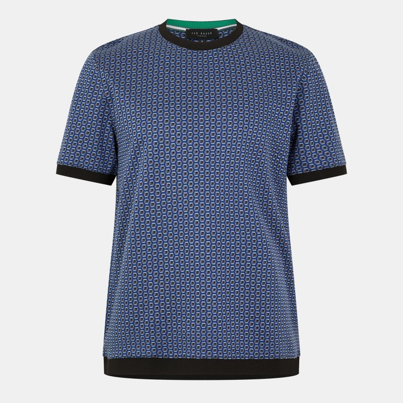 Image of Ted Baker Mens Geo Short-Sleeve Patterned Shirt Dk-Blue male XS (1)