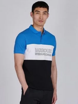Image of Barbour International Bold Cut And Sew Logo Polo - Blue