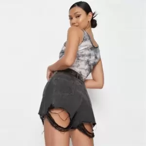 Image of Missguided Tall Extreme Rip Shorts - Black