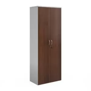 Image of Duo double door cupboard 2140mm high with 5 shelves - white with walnut doors