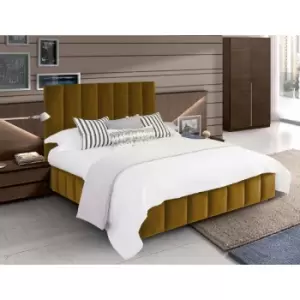 Image of Nora Upholstered Beds - Plush Velvet, Double Size Frame, Mustard - Mustard