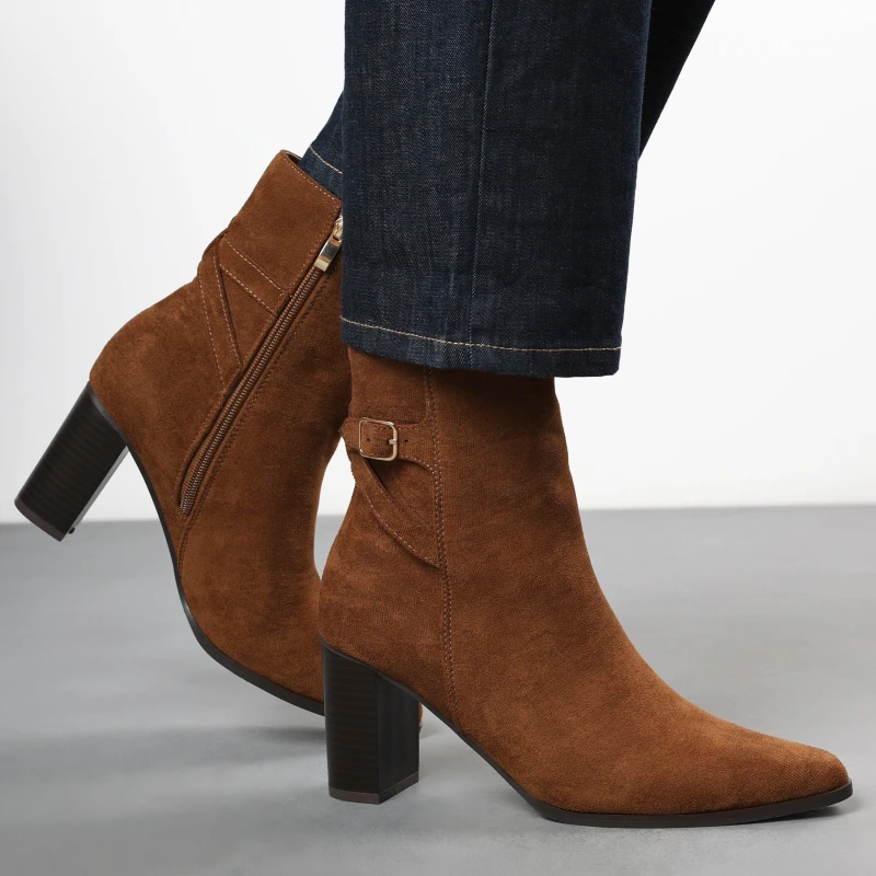 Image of Where's That From 'North' Block Heel Boot With Buckle Detail Brown