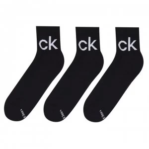 Image of Calvin Klein Quarter Logo 3 Pack Socks - Black