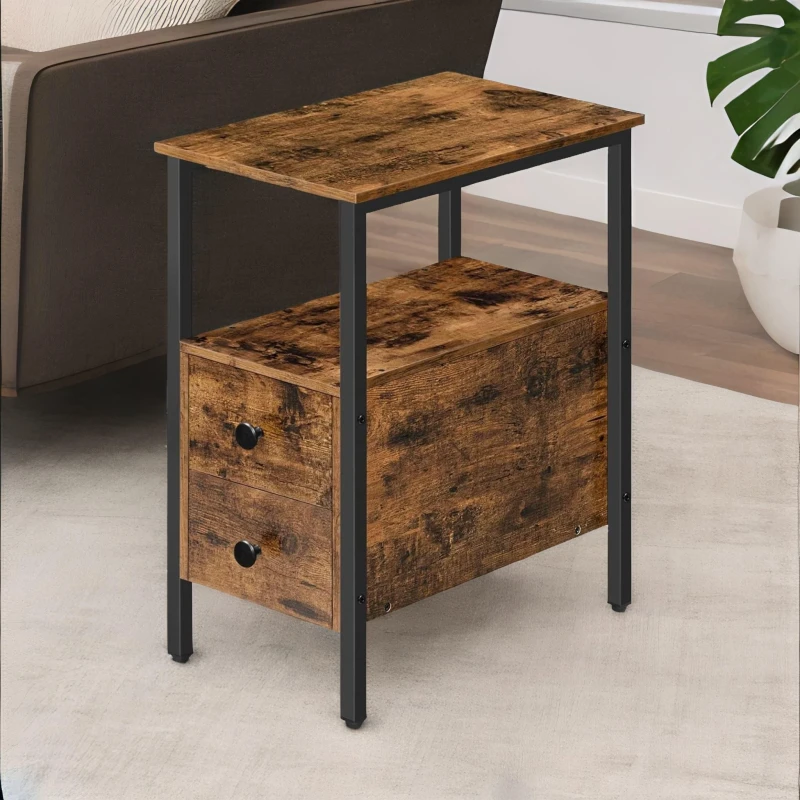 Image of Rafaelo Mobilia Slim Bedside Table with 2 Drawers in Brown Brown Unisex