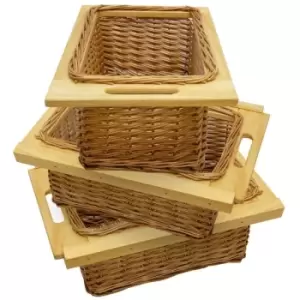 Image of 3 x Pull out Wicker Basket Drawer 400mm Kitchen Storage Solution - Brown
