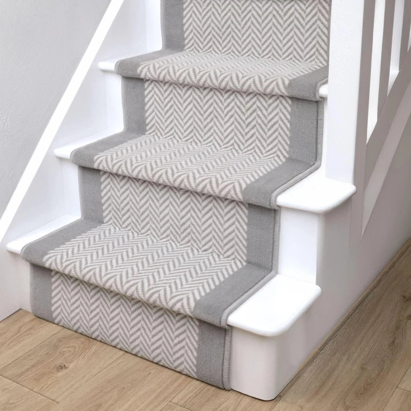 Image of Homemaker Maestro Herringbone Border Edge Grey Stair Runner 67X800Cm, Grey HBONEGREY60800