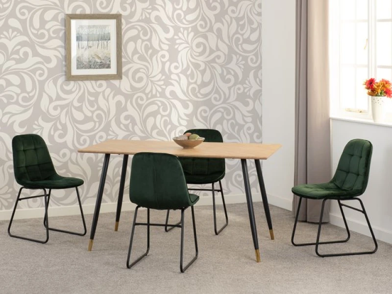 Image of Seconique Hamilton 140cm Dining Table with 4 Lukas Green Velvet Dining Chairs