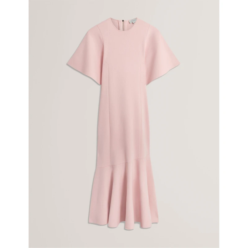 Image of Ted Baker Womens Short Sleeve Midi Knitted Jumper Dress Pink female 8 (XS)