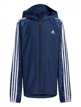 Image of Boys, adidas Junior Unisex Woven Track Jacket - Navy/Grey, Navy/Grey, Size 5-6 Years