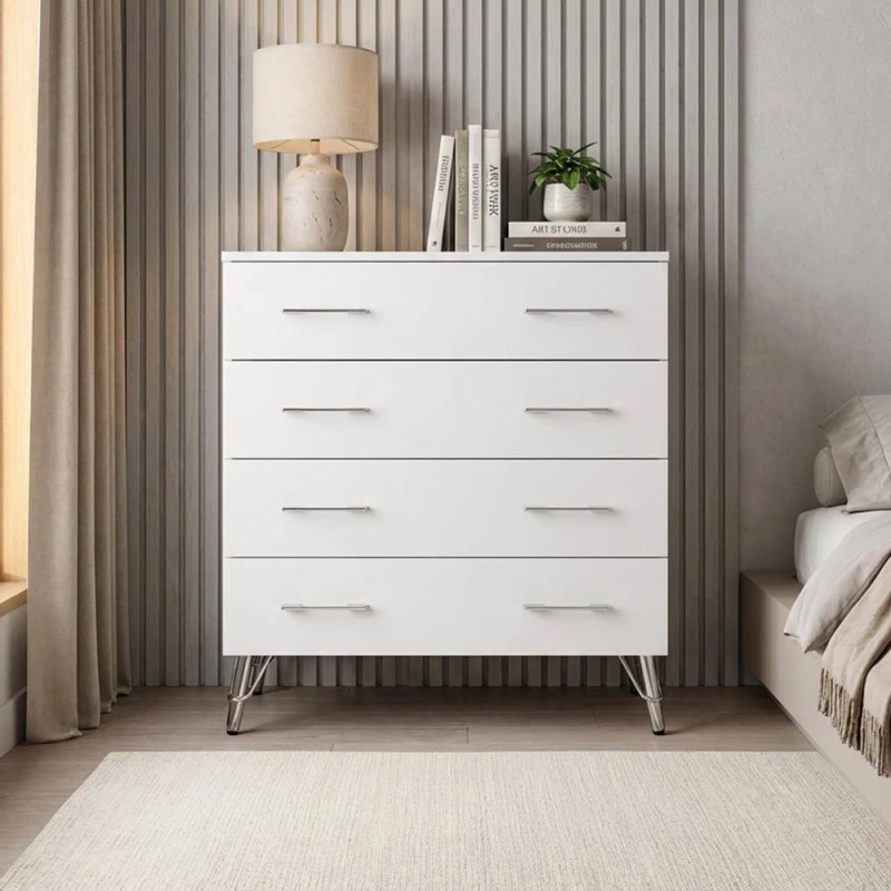 Image of FWStyle Maldon White 4 Drawer Chest (H) 87cm (W) 77cm (D) 41.5cm White Unisex