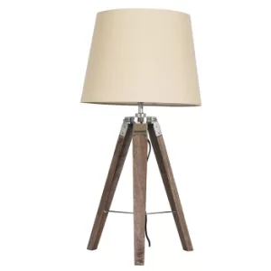Image of Clipper Light Wood Tripod Table Lamp with Beige Aspen Shade