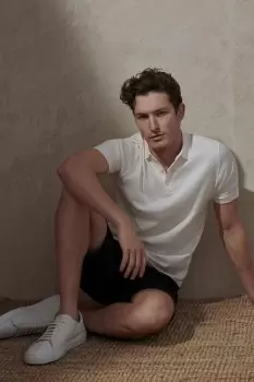 Image of Mens White Modern Knitted Polo Shirt